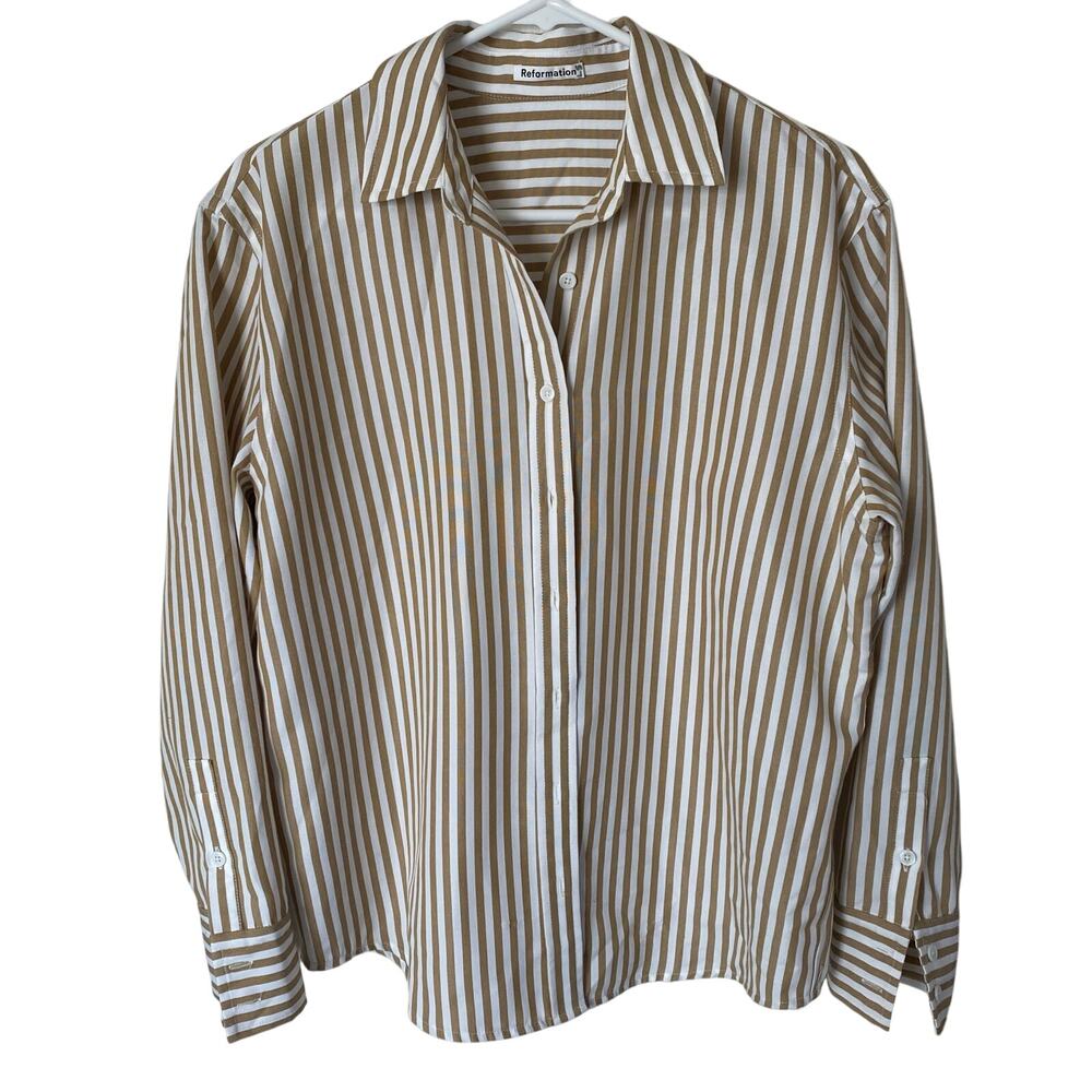 Reformation Parker Relaxed Button Down Shirt Womens Small Striped Neutral